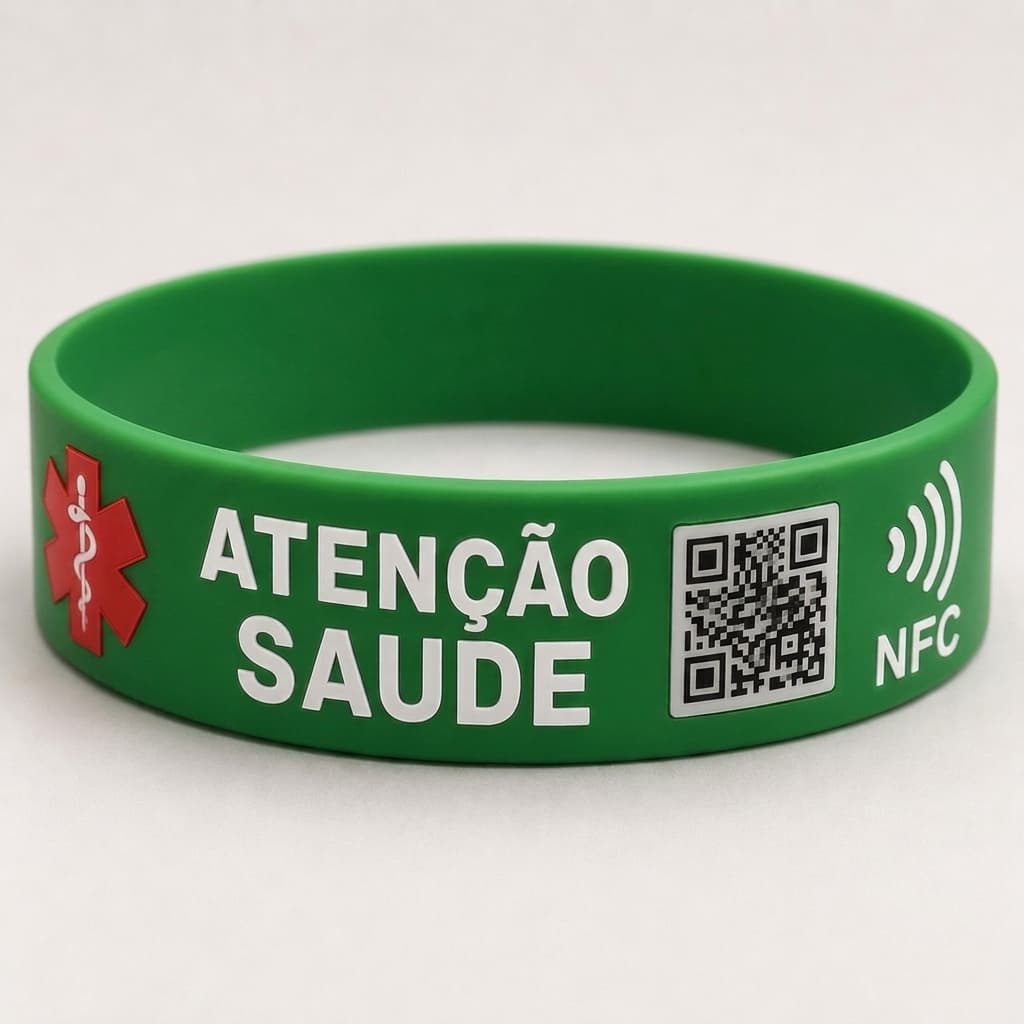 Pulseira emergencial Atencao Saude com NFC e QR Code